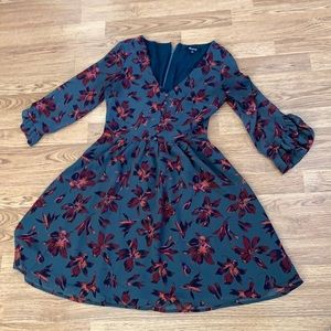 Madewell Dark Teal and Maroon Floral Dress -00